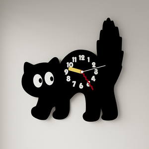 Playful Black Cat Wall Clock