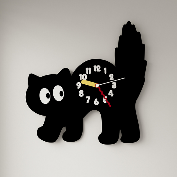 Playful Black Cat Wall Clock