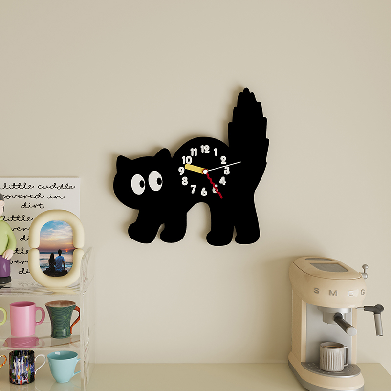 Playful Black Cat Wall Clock