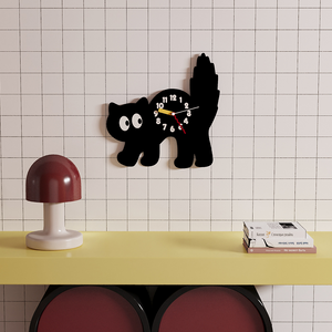 Playful Black Cat Wall Clock