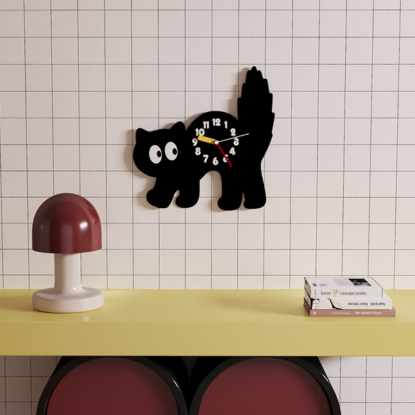 Playful Black Cat Wall Clock