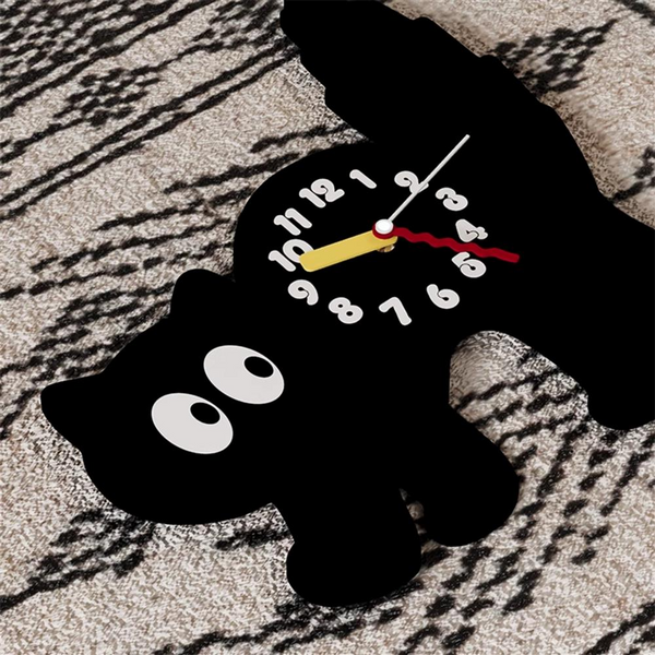 Playful Black Cat Wall Clock
