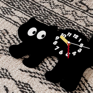 Playful Black Cat Wall Clock