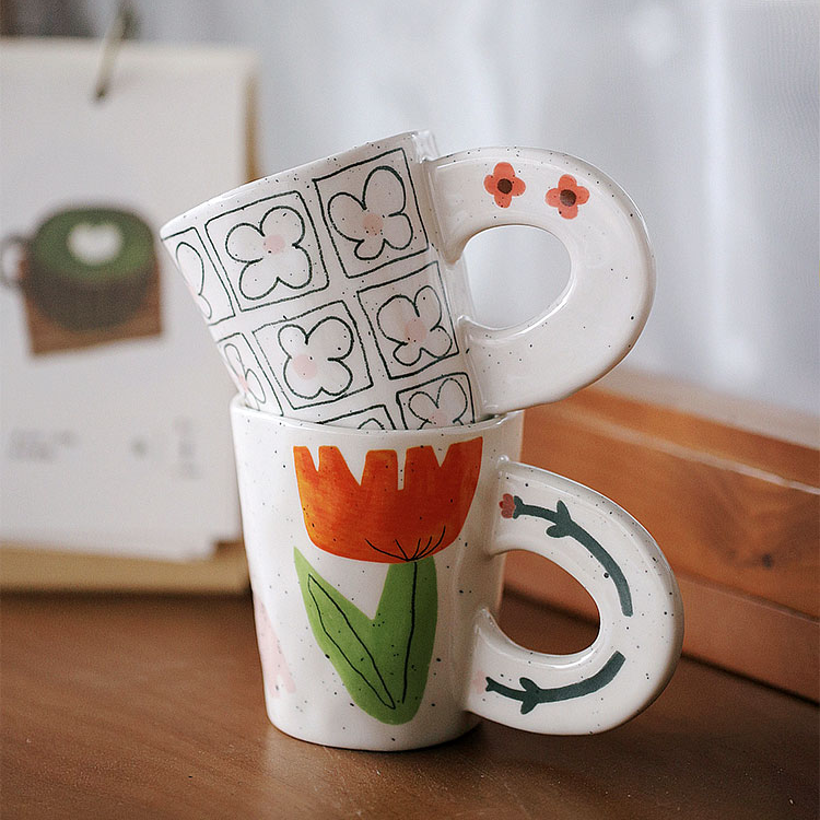 Hand-Painted Flower Ceramic Mug