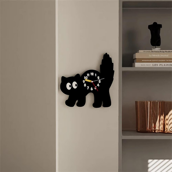 Playful Black Cat Wall Clock