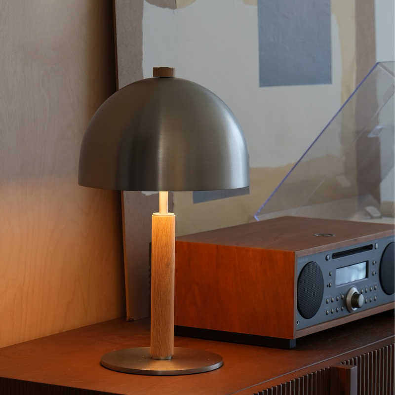 Scandinavian Wood & Metal Dome Table Lamp