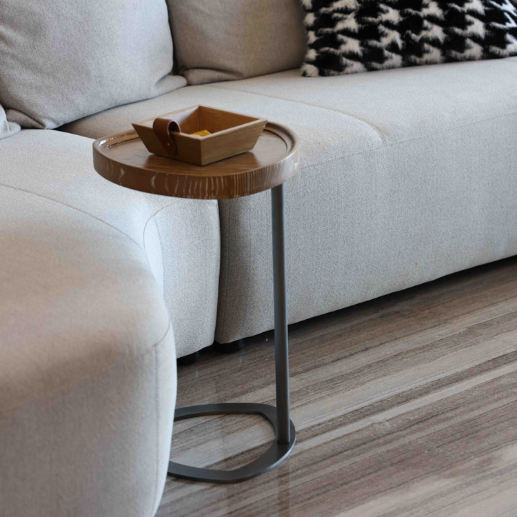 Solid Wood C-Shaped Side Table