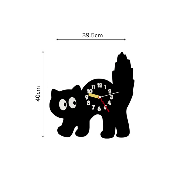 Playful Black Cat Wall Clock