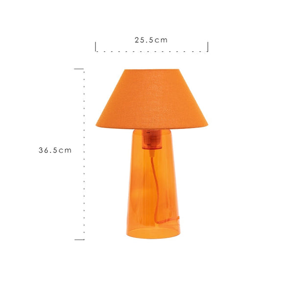 Orange lamp with measurements on a white background