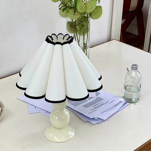 Classic Ruffle Table Lamp – Vintage Korean Bedside Lamp for Cozy Bedroom Decor
