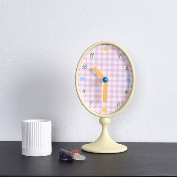 Checkerboard Pattern Oval Table Clock