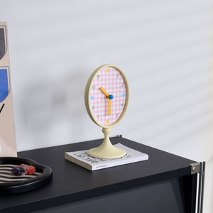 Checkerboard Pattern Oval Table Clock