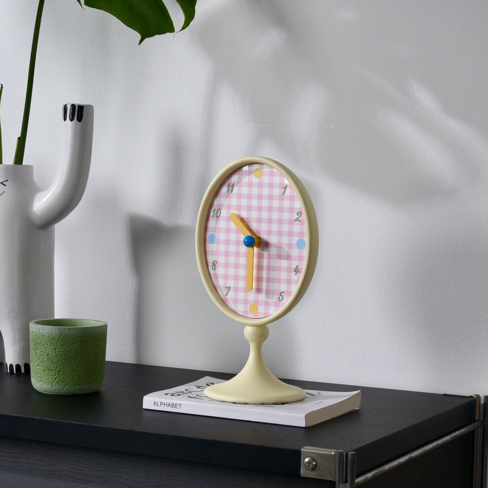 Checkerboard Pattern Oval Table Clock