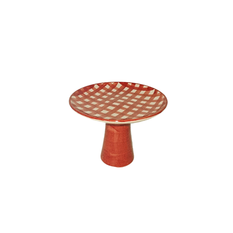 Red Checkered Ceramic Pedestal Stand